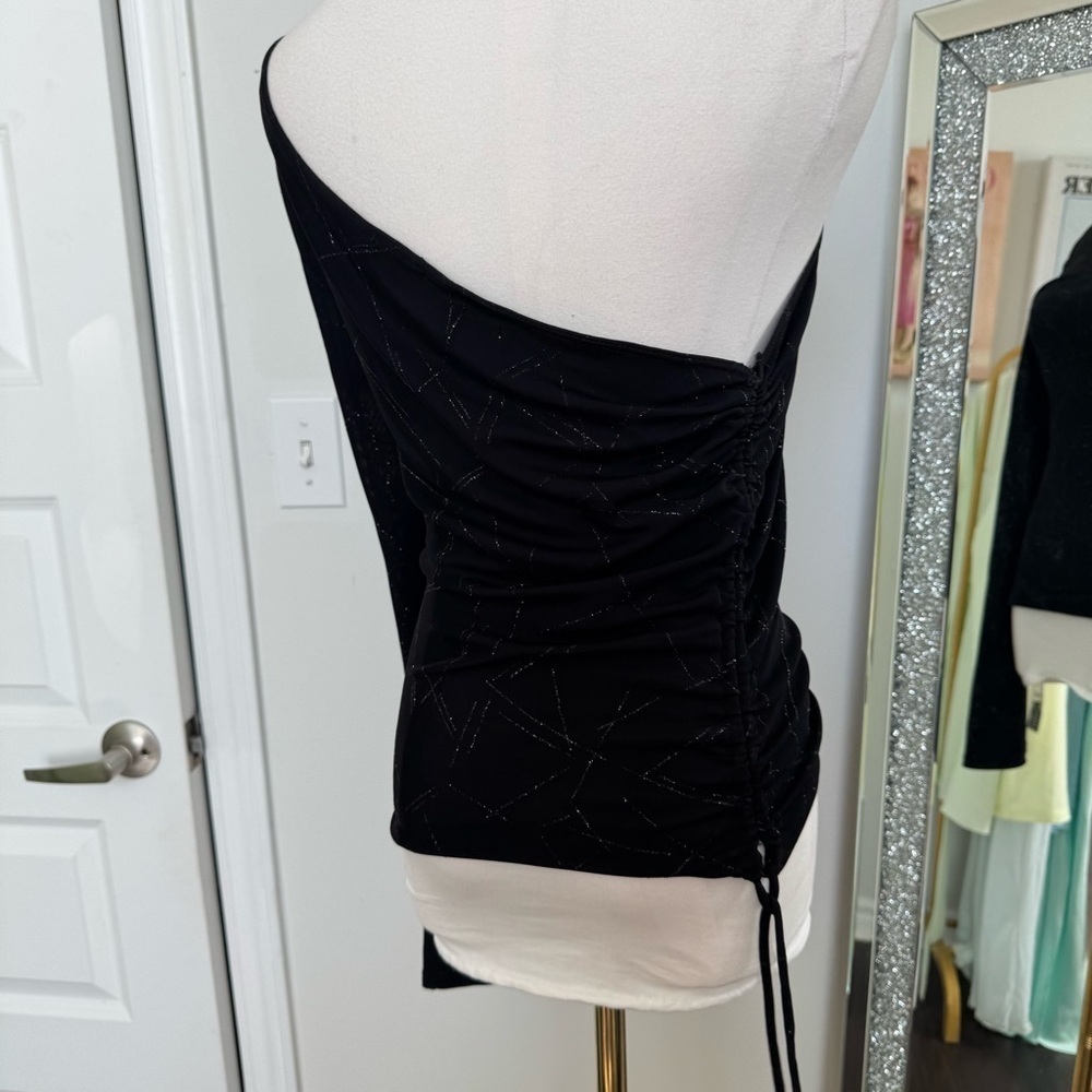 One-shoulder vintage black glitter top Y2K evening glam whismygoth witchy M - Picture 6 of 8